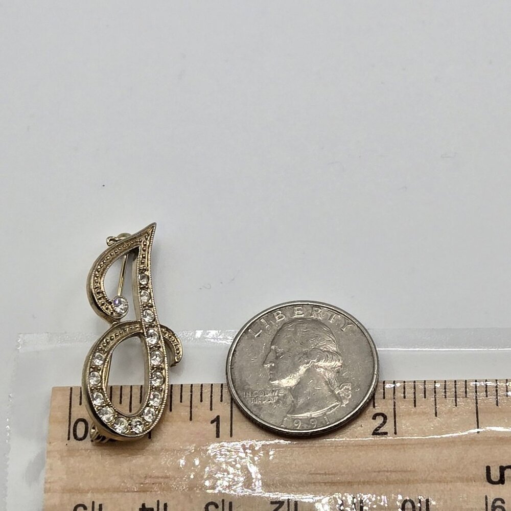 VTG Brooch Script Insignia Letter Name Monogran "J" Cursive Gold Tone Rhinestone - Picture 8 of 8